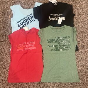 Y2K Women’s T-shirts LOT OF 4  Graphic T-Shirt Bundle - Red, Green, Black, Blue